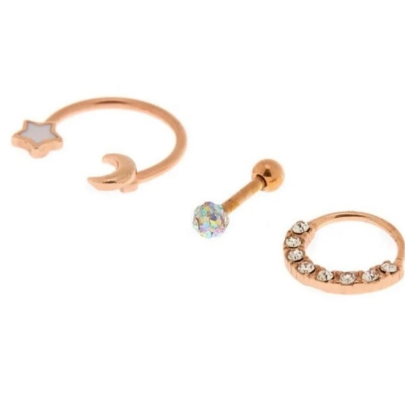 New Moon stars rose gold body jewelry set 16g - Picture 3 of 6